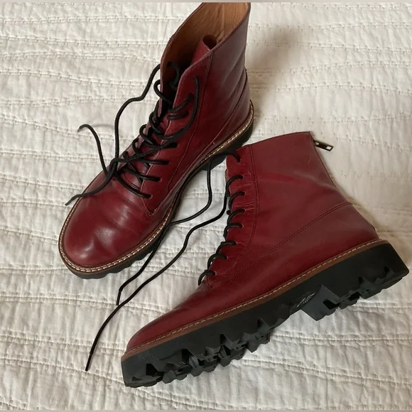 Madewell Citywalk Lugsole Lace Up Boots Rusted Burgundy Leather Women 7 - Picture 2 of 6